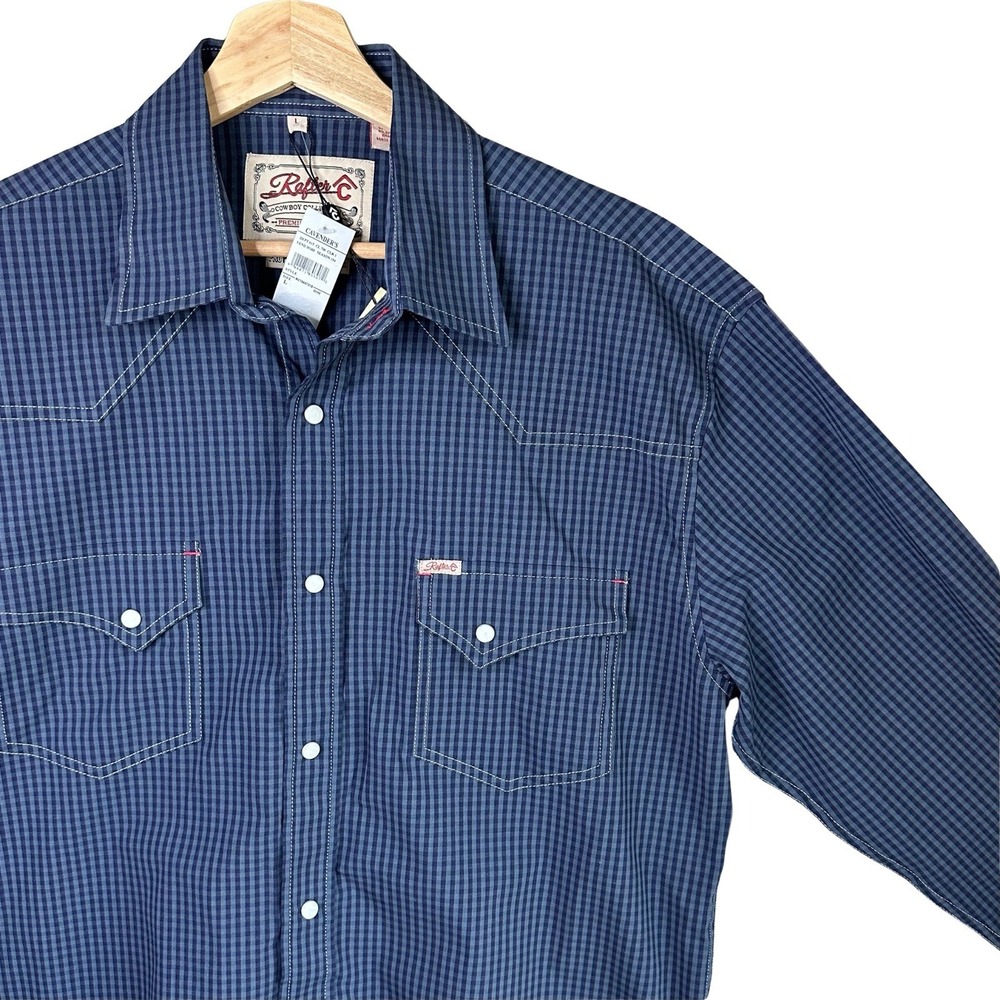 Rafter C Cowboy Collection Mens L Blue Pro Flex Long Sleeve Pearl Snap Shirt NWT